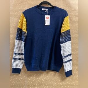 koitmy Women's Cute Contrast Sleeve Knitted Pullover Sweater